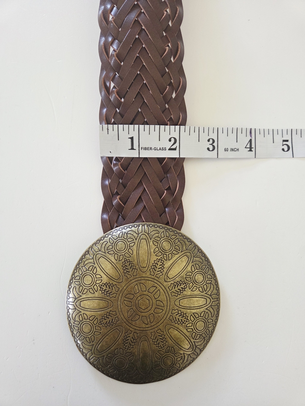 Woven Braided Brown Belt with Decorative Gold Medallion - Picture 7 of 7